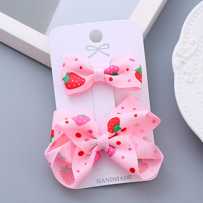 Cute Kids Hair Clip Handmade Bow Clip Set Hairpin Pink Head Accessory Bangs