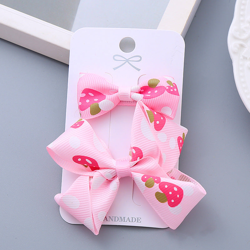 Cute Kids Hair Clip Handmade Bow Clip Set Hairpin Pink Head Accessory Bangs