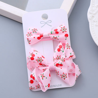 Cute Kids Hair Clip Handmade Bow Clip Set Hairpin Pink Head Accessory Bangs