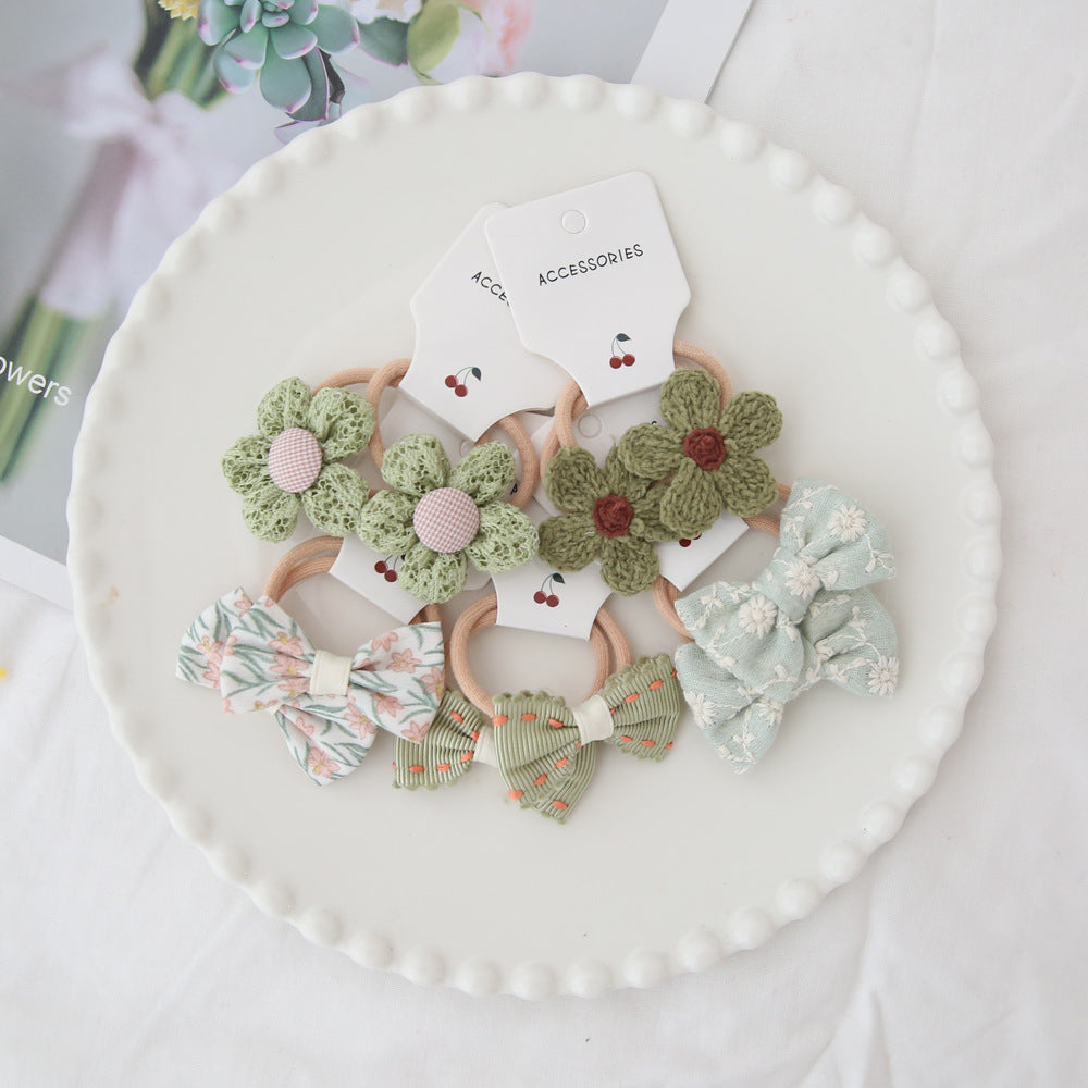 A205 Kids Head Accessory Colorful Elastic Band Headband Bow Elastic Band Set