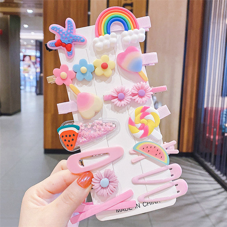 Hair Accessory 14 Cute Flower Hairpin Kids Hair Clip Cartoon Set