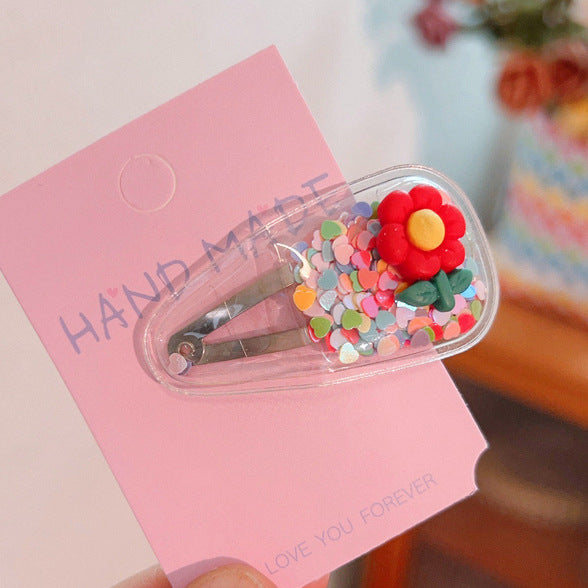 Colorful Transparent Kids Hair Clip Glitter Hairpin Cute Side Clip Girl Hair Accessory