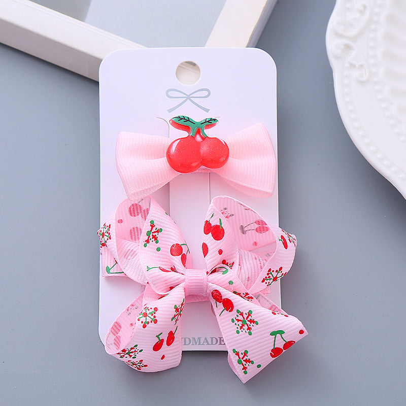 Cute Kids Hair Clip Handmade Bow Clip Set Hairpin Pink Head Accessory Bangs
