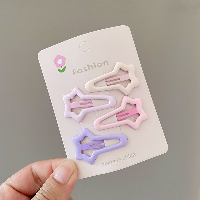 Cute Pink Star Hair Clip Kids Colorful Flyaway Hair Bangs Clip Head Accessory Forehead Side Heart BB Clip Hairpin