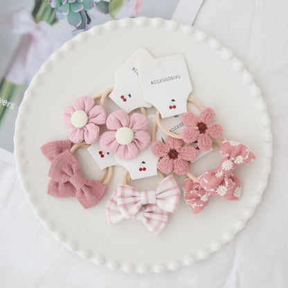 A205 Kids Head Accessory Colorful Elastic Band Headband Bow Elastic Band Set