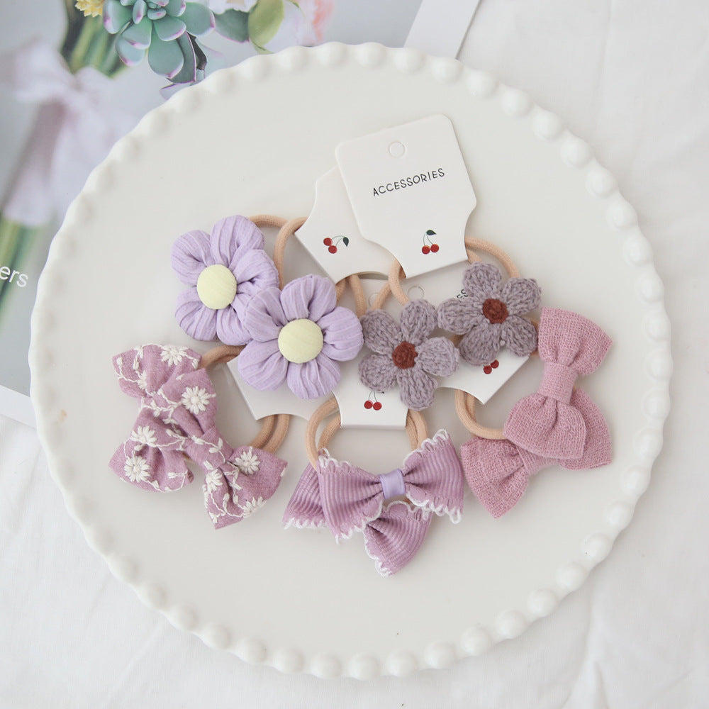 A205 Kids Head Accessory Colorful Elastic Band Headband Bow Elastic Band Set