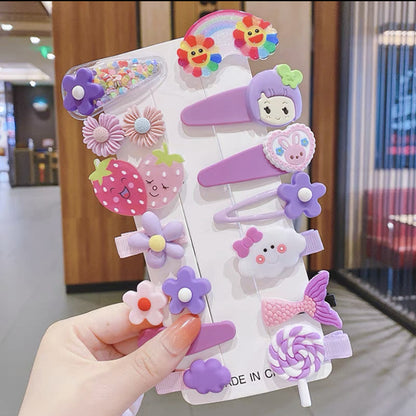 Hair Accessory 14 Cute Flower Hairpin Kids Hair Clip Cartoon Set